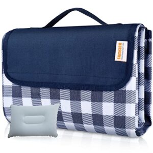 picnic blankets waterproof foldable, large outdoor blanket for grass, beach blanket waterproof sandproof, picnic mat washable lightweight portable for camping 60″×80″ (navy blue, 2 layers, 1 pack)