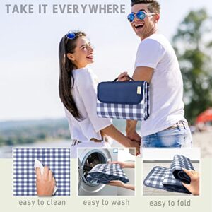 Picnic Blankets Waterproof Foldable, Large Outdoor blanket for Grass, Beach Blanket Waterproof Sandproof, Picnic Mat Washable Lightweight Portable for Camping 60"×80" (Navy Blue, 2 Layers, 1 Pack)