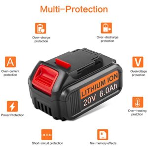 4-Pack High Output 6.0Ah 20V DCB206 Battery for DEWALT 20-Volt Battery for DEWALT All 20V Max XR Cordless Tools DCB200 DCB201 DCB203 DCB204 DCB205 DCB206 DCB205-2 DCD/DCF/DCG Series Tool Batteries