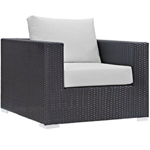 modway convene wicker rattan outdoor patio arm chair with cushions in espresso white