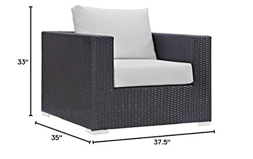 Modway Convene Wicker Rattan Outdoor Patio Arm Chair with Cushions in Espresso White