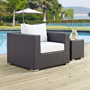 Modway Convene Wicker Rattan Outdoor Patio Arm Chair with Cushions in Espresso White