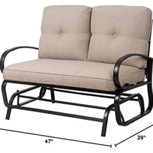 Shintenchi Outdoor Patio Metal Swing Glider Bench 2-Rocking chair Loveseat Wrought Iron Patio Furniture Steel Frame Chair Set with Cushion for Porch Balcony Garden,Beige