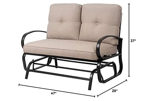 Shintenchi Outdoor Patio Metal Swing Glider Bench 2-Rocking chair Loveseat Wrought Iron Patio Furniture Steel Frame Chair Set with Cushion for Porch Balcony Garden,Beige