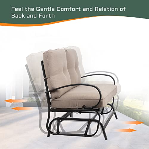 Shintenchi Outdoor Patio Metal Swing Glider Bench 2-Rocking chair Loveseat Wrought Iron Patio Furniture Steel Frame Chair Set with Cushion for Porch Balcony Garden,Beige