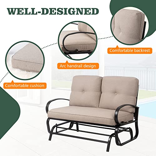 Shintenchi Outdoor Patio Metal Swing Glider Bench 2-Rocking chair Loveseat Wrought Iron Patio Furniture Steel Frame Chair Set with Cushion for Porch Balcony Garden,Beige