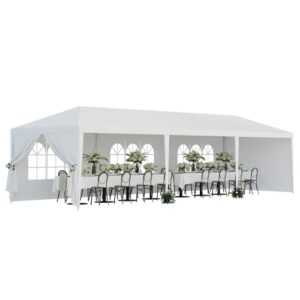 jupiterforce 10 x 30 outdoor wedding party tent camping shelter gazebo canopy with removable sidewalls heavy duty tent gazebo storage bbq pavilion canopy cater events, white(10′ x 30′)