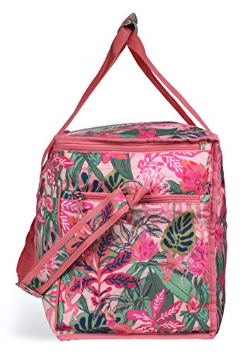 Vera Bradley Leak Resistant Insulated Cooler Bag Large Capacity, Soft Sided Collapsible Cooler, Portable Beach-Tote Bag with Handles and Adjustable Shoulder Strap, Rain Forest Canopy Pink