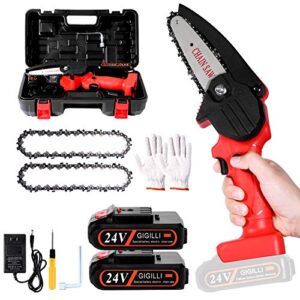 gigilli mini chainsaw with 2 batteries 2 chain, 4-inch cordless mini chainsaw battery powered portable, christmas gift handheld small electric chainsaw for branch pruning tree trimming wood cutting