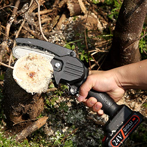Gigilli Mini Chainsaw with 2 Batteries 2 Chain, 4-Inch Cordless Mini Chainsaw Battery Powered Portable, Christmas Gift Handheld Small Electric Chainsaw for Branch Pruning Tree Trimming Wood Cutting