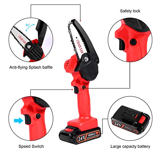 Gigilli Mini Chainsaw with 2 Batteries 2 Chain, 4-Inch Cordless Mini Chainsaw Battery Powered Portable, Christmas Gift Handheld Small Electric Chainsaw for Branch Pruning Tree Trimming Wood Cutting