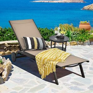 Giantex Lounge Chairs for Outside Patio Chaise Lounges Aluminum Recliner W/Adjustable 6 Backrest Positions and Wheels for Patio Beach Poolside Outdoor Sunbathing Chair(1, Brown)