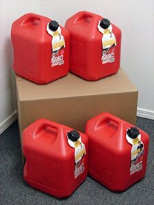 5 gallon gas can, 4 pack, spill proof fuel container – new! – clean! – boxed!