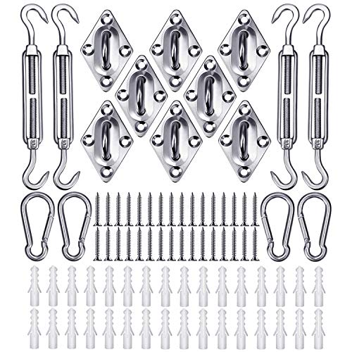 EXCELFU 80 Pieces Sun Shade Sail Hardware Kit 304 Anti-Rust Stainless Steel Rectangle and Square Sun Shade Sails Installation for Outdoor Shade Sail