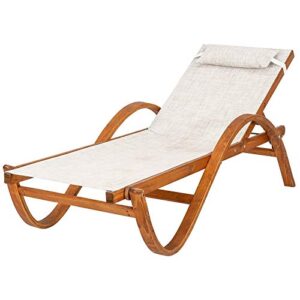 Leisure Season RCL1127 Reclining Sling Chaise Lounge - Brown - 1 Piece - Outdoor Seating and Patio Furniture with Adjustable Back and Ergonomic Arm Rest - Lawn, Poolside and Beach Chair for Sunbathing