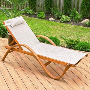 Leisure Season RCL1127 Reclining Sling Chaise Lounge - Brown - 1 Piece - Outdoor Seating and Patio Furniture with Adjustable Back and Ergonomic Arm Rest - Lawn, Poolside and Beach Chair for Sunbathing