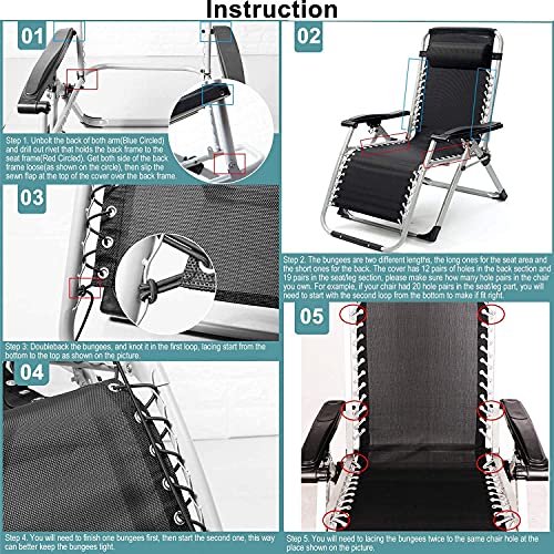 MGWOTH Zero Gravity Chair Replacement Fabric with Bungee Cord Kit, Repair Cloth for Anti-Gravity Lounge, Mesh Part for Patio Sling Folding Recliner Couch Outdoor Pool Lawn