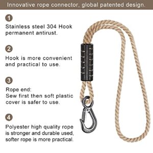 BeneLabel Tree Swing Rope, 39 inch, Hammock Tree Swing Hanging Strap, Heavy Duty Hook, for Indoor Outdoor Swing Hammock Playground Set Accessories, 1 Pcs, Off-White