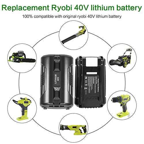 ARyee 6.0Ah 40V Battery Replacement for Ryobi 40-Volt OP4015 OP4026 OP40201 OP40261 OP4030 OP40301 OP4040 OP40401 OP4050 OP40501 OP40601 Cordless Power Tool Lithium Battery