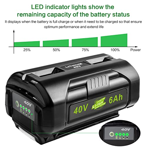 ARyee 6.0Ah 40V Battery Replacement for Ryobi 40-Volt OP4015 OP4026 OP40201 OP40261 OP4030 OP40301 OP4040 OP40401 OP4050 OP40501 OP40601 Cordless Power Tool Lithium Battery