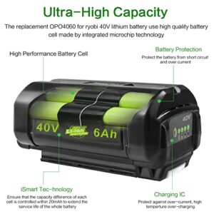 ARyee 6.0Ah 40V Battery Replacement for Ryobi 40-Volt OP4015 OP4026 OP40201 OP40261 OP4030 OP40301 OP4040 OP40401 OP4050 OP40501 OP40601 Cordless Power Tool Lithium Battery