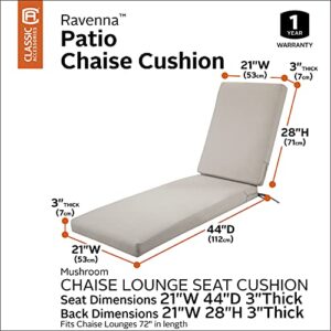 Classic Accessories Ravenna Water-Resistant 72 x 21 x 3 Inch Patio Chaise Lounge Cushion, Mushroom, Patio Cushion