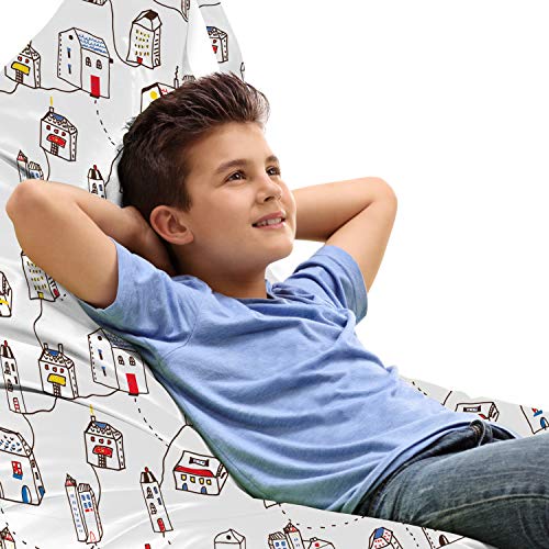 Lunarable City Lounger Chair Bag, Funny Houses in Town Hand Drawn Style Village Urban Construction Cityscape, High Capacity Storage with Handle Container, Lounger Size, Multicolor