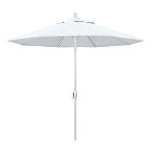 California Umbrella 9' Round Aluminum Market Umbrella, Crank Lift, Push Button Tilt, White Pole, White Olefin