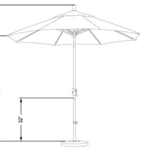 California Umbrella 9' Round Aluminum Market Umbrella, Crank Lift, Push Button Tilt, White Pole, White Olefin