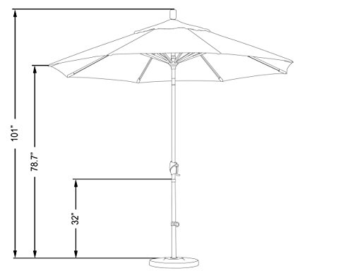 California Umbrella 9' Round Aluminum Market Umbrella, Crank Lift, Push Button Tilt, White Pole, White Olefin