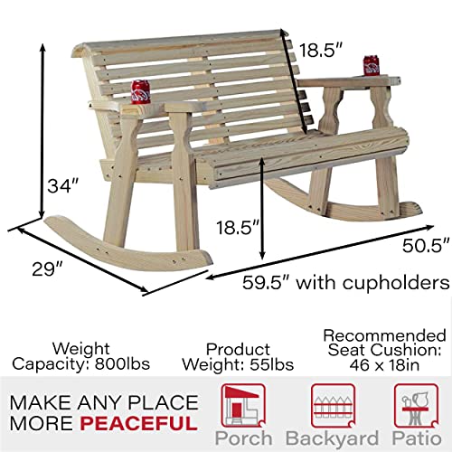 Amish Casual Heavy Duty 800 Lb Roll Back Pressure Treated Double Rocker with Cupholders (Unfinished)