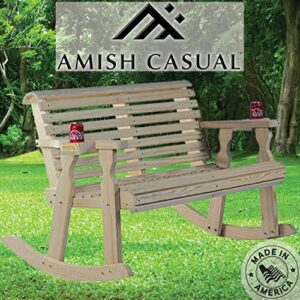 Amish Casual Heavy Duty 800 Lb Roll Back Pressure Treated Double Rocker with Cupholders (Unfinished)