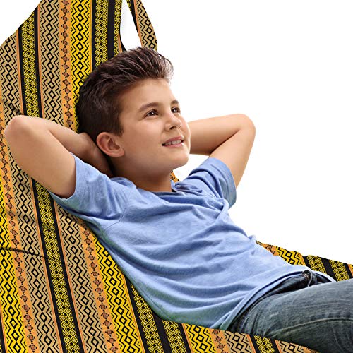 Lunarable Prehistoric Lounger Chair Bag, Tribal Geometric Arrangement Diamond Rhombus Herringbone and Squares Pattern, High Capacity Storage with Handle Container, Lounger Size, Multicolor