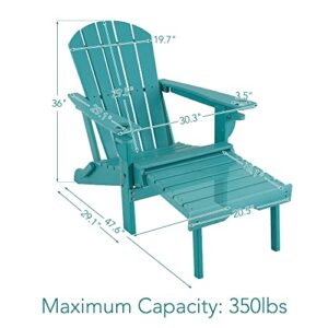 Sundale Outdoor Folding Heavy Duty Adirondack Chair with Footrest 2 Cup Holder on Armrest, Perfect for Outside Porch Patio Garden Pool Yard Turquoise