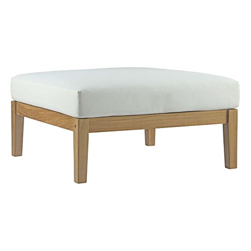 Modway Bayport Teak Wood Outdoor Patio Ottoman in Natural White