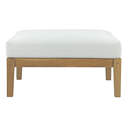 Modway Bayport Teak Wood Outdoor Patio Ottoman in Natural White