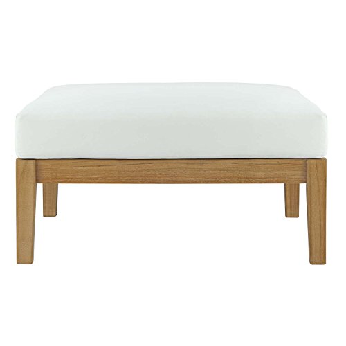 Modway Bayport Teak Wood Outdoor Patio Ottoman in Natural White