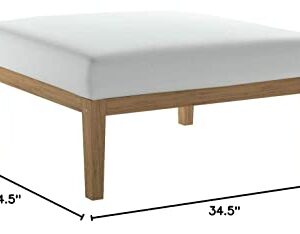 Modway Bayport Teak Wood Outdoor Patio Ottoman in Natural White