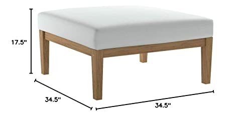 Modway Bayport Teak Wood Outdoor Patio Ottoman in Natural White