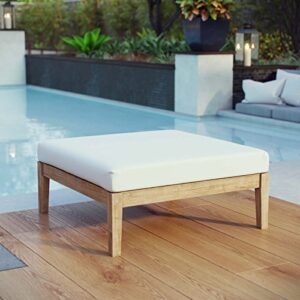 Modway Bayport Teak Wood Outdoor Patio Ottoman in Natural White