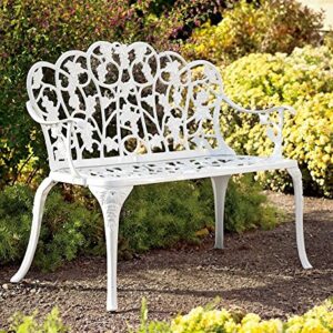 Plow & Hearth Weatherproof Grapevine Outdoor Bench | Holds Up to 300 lbs | Garden Patio Porch Park Deck | Metal | White