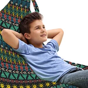 lunarable tribal lounger chair bag, aztec folk native american geometric ethnic symbolism with triangles spirals, high capacity storage with handle container, lounger size, multicolor