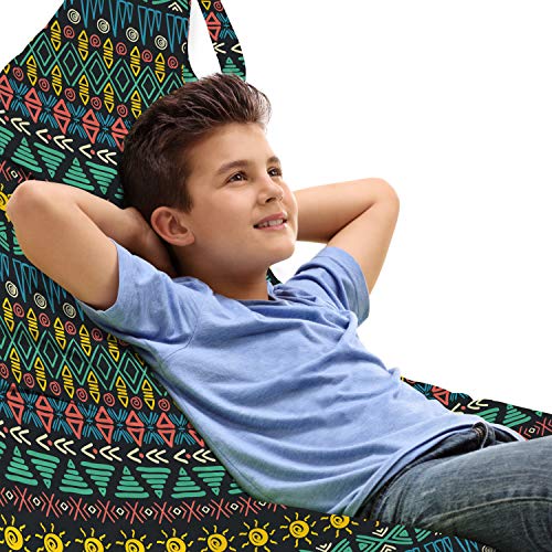 Lunarable Tribal Lounger Chair Bag, Aztec Folk Native American Geometric Ethnic Symbolism with Triangles Spirals, High Capacity Storage with Handle Container, Lounger Size, Multicolor