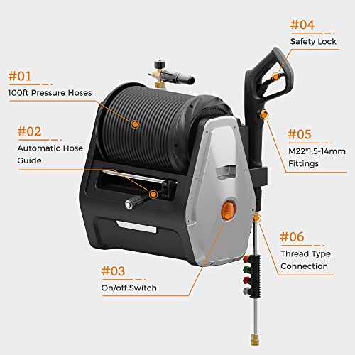 Giraffe Tools Grandfalls Pressure Washer, Wall Mounted Pressure Washer Electric, Power Washer Wall Mount with Reel, Pressure Washer Reel for Outdoor Cleaning