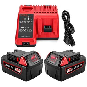2pack 6500mah 48-59-1850 replacement 18v milwaukee m18 battery 18volt xc m18 48-11-1815 48-11-1820 48-11-1850 48-11-1860 batteries with 48-59-1812 m12/m18 milwaukee battery charger kit 48-11-2420