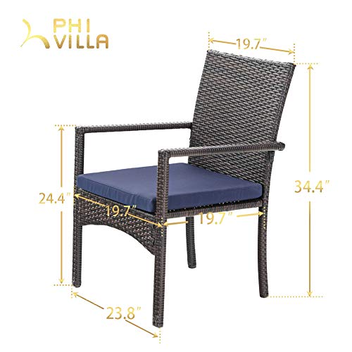 PHI VILLA 4 Pieces Patio Cushioned Rattan Chairs, Outdoor Modern PE Wicker Dining Armchair with Removable Cushions for Deck, Yard, Porch