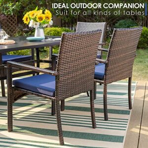 PHI VILLA 4 Pieces Patio Cushioned Rattan Chairs, Outdoor Modern PE Wicker Dining Armchair with Removable Cushions for Deck, Yard, Porch