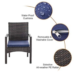 PHI VILLA 4 Pieces Patio Cushioned Rattan Chairs, Outdoor Modern PE Wicker Dining Armchair with Removable Cushions for Deck, Yard, Porch