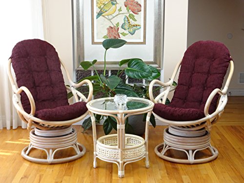 Lounge Swivel Rocking Rattan Wicker Java Chair Handmade w/Light Brown Cushion,Colonial Color