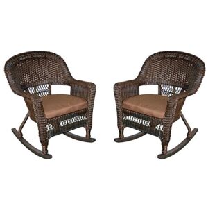 jeco rocker wicker chair with brown cushion, set of 2, espresso